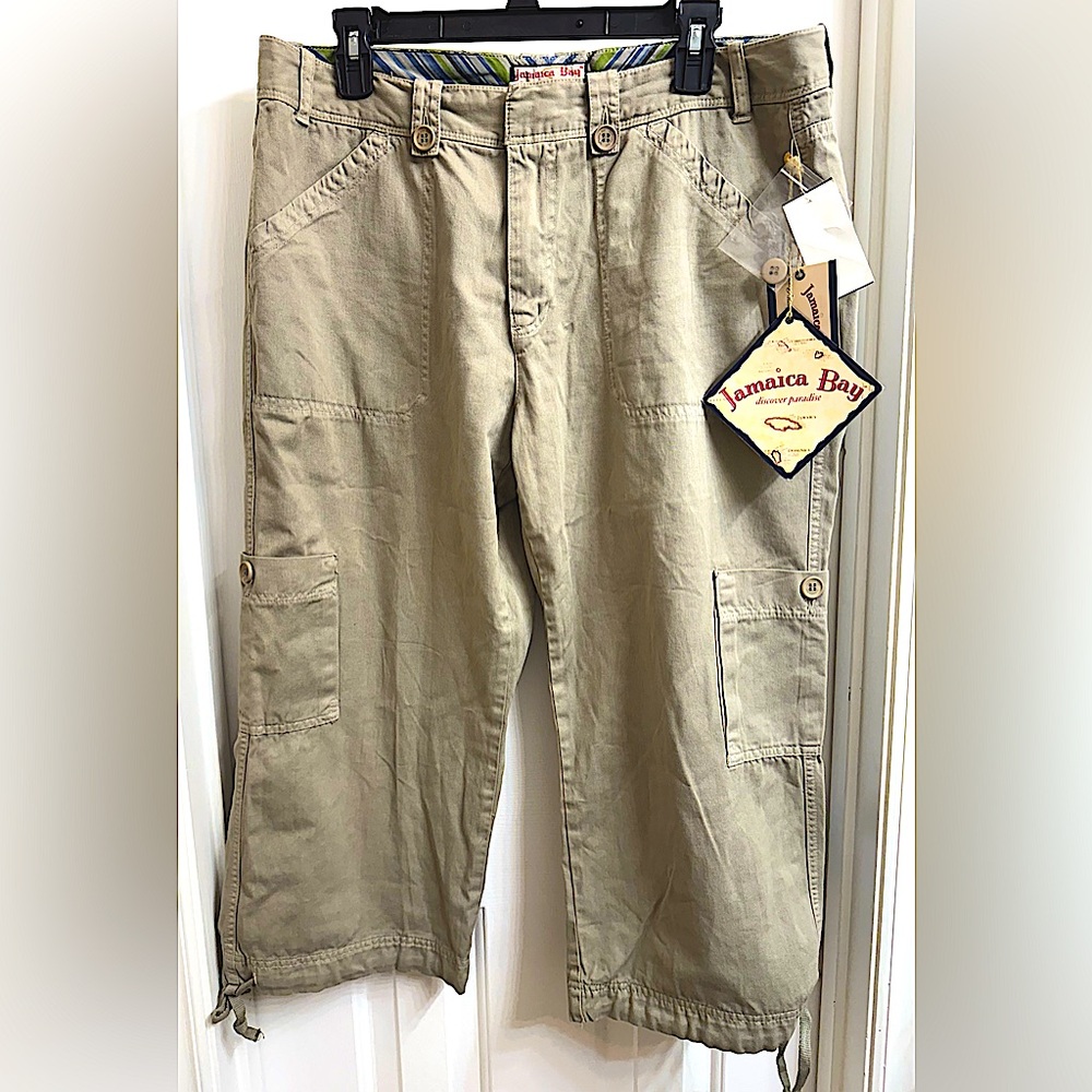 Jamaica Bay Women's Pigment Sage Cargo Cropped/Capri Pants, Size 14, NEW